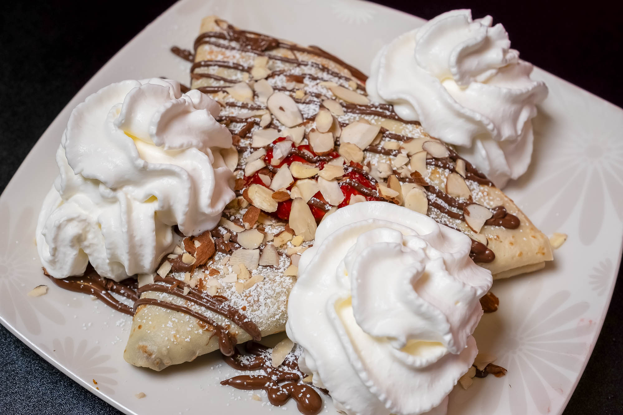 Nutella Strawberry Almond Crepe at Der Tea Yogurt, Café in Upland